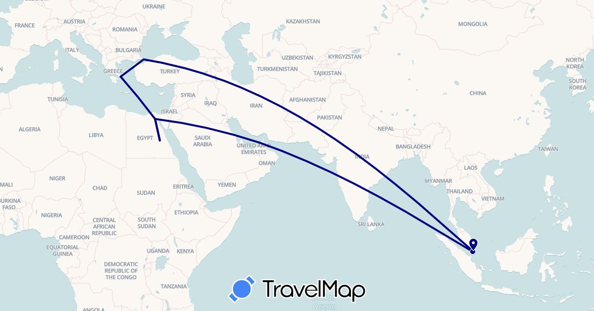 TravelMap itinerary: driving in United Arab Emirates, Egypt, Greece, Singapore, Turkey (Africa, Asia, Europe)